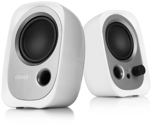 Main image of R12U Stereo Active Computer Bookshelf Speakers USB Powered Speaker System with 3.5mm Auxiliary Input Bass Reflex Port and Headphone Jack for Notebook or Laptop White