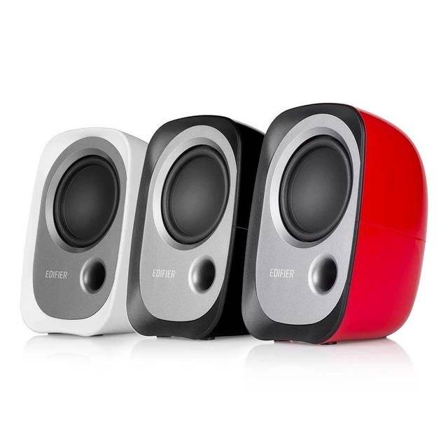 Alt view image 4 of 7 - R12U Stereo Active Computer Bookshelf Speakers USB Powered Speaker System with 3.5mm Auxiliary Input Bass Reflex Port and Headphone Jack for Notebook or Laptop White