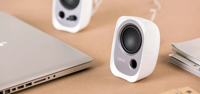 Alt view image 5 of 7 - R12U Stereo Active Computer Bookshelf Speakers USB Powered Speaker System with 3.5mm Auxiliary Input Bass Reflex Port and Headphone Jack for Notebook or Laptop White
