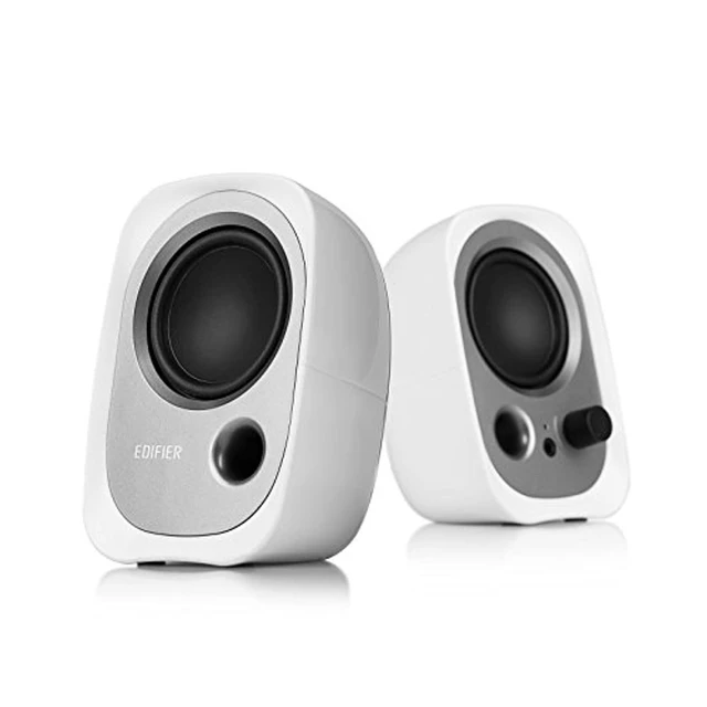 Alt view image 6 of 7 - R12U Stereo Active Computer Bookshelf Speakers USB Powered Speaker System with 3.5mm Auxiliary Input Bass Reflex Port and Headphone Jack for Notebook or Laptop White