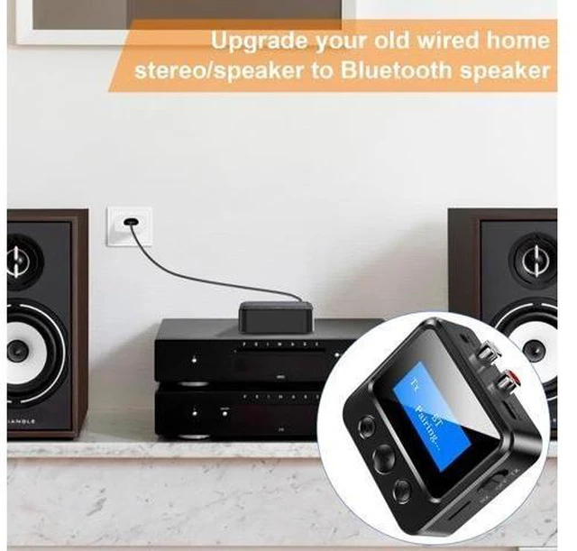 Alt view image 5 of 7 - Bluetooth 5.0 Audio Adapter 2-in-1 Transmitter Receiver with LCD Display RCA and 3.5mm AUX A2DP TF Card Playback up to 32GB Wireless TV Home Stereo Car Audio