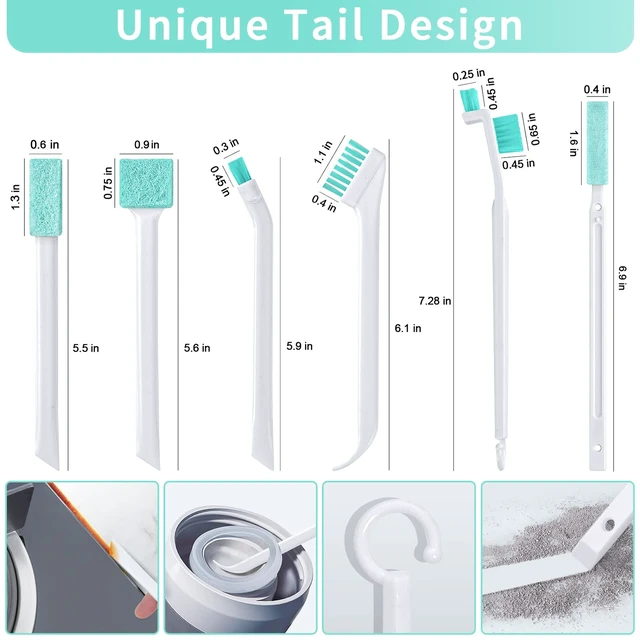 Alt view image 6 of 7 - Small Cleaning Brush Set Crevice Cleaning Tools Detail Scrub Brushes for Tight Spaces Tiny Gap Brushes with Angled Bristles Tail Hook and Scraper for Humidifier Toaster Vents and Household Use 8pcs