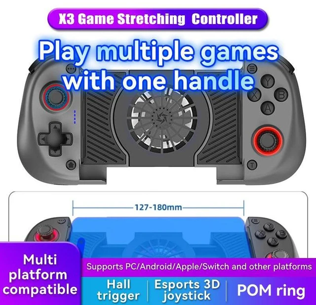Alt view image 5 of 5 - X3 Telescopic Phone Gaming Controller Hall Effect Joystick & Trigger Gamepad Built-In Cooling Fan Bluetooth 5.2 Low-Latency Connection 20H Battery For PC/Switch/Android/iOS