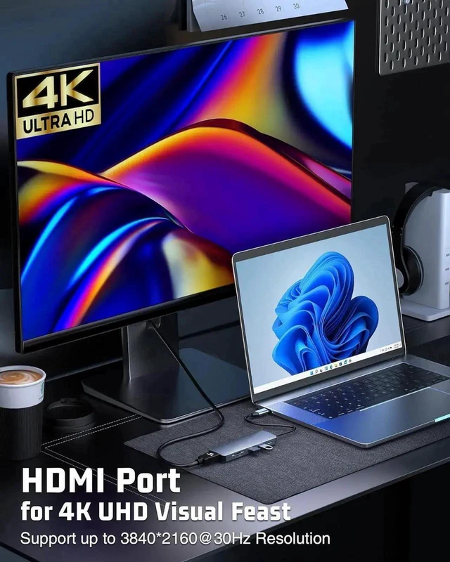 Alt view image 2 of 6 - 6-in-1 USB C Hub Multi-port USB C Adapter with 4K HDMI @ 30Hz SD/TF Card Reader up to 104MB/s 100W PD USB 3.0 5Gbps and USB 2.0 480Mbps Compatible with MacBook and Type C Devices