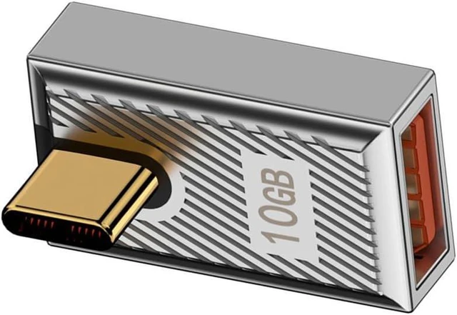 Main image of USB-C to USB-A Female Angled OTG Adapter USB 3.1 Type-C Male to USB 3.0 A Female 10Gbps Data Transfer and 120W Charging Converter Low Profile Reversible Plug Alloy Shell