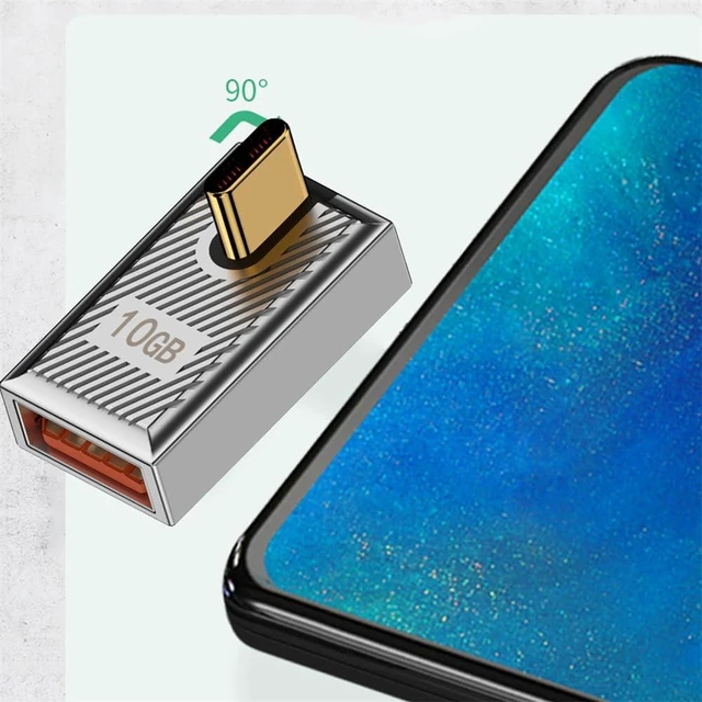 Alt view image 4 of 6 - USB-C to USB-A Female Angled OTG Adapter USB 3.1 Type-C Male to USB 3.0 A Female 10Gbps Data Transfer and 120W Charging Converter Low Profile Reversible Plug Alloy Shell