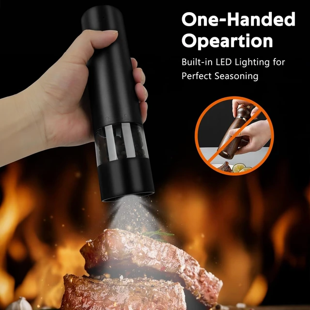 Alt view image 4 of 7 - Electric Salt and Pepper Grinder Set Rechargeable Automatic Pepper Mills with 6-Level Adjustable Coarseness One-Hand Operation 100ml Hopper Battery-Powered Kitchen Shakers Black