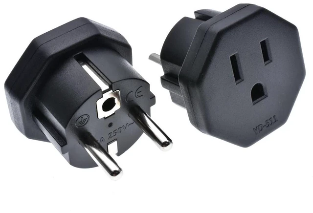 Main image of CEE7/7 Schuko to NEMA 5-15R Plug Adapter European 3-Prong Male to US/Canada 3-Prong Female Socket 16A 250V Power Converter CE ROHS Certified Travel Electrical Adapter for France Germany 2 Pack Black