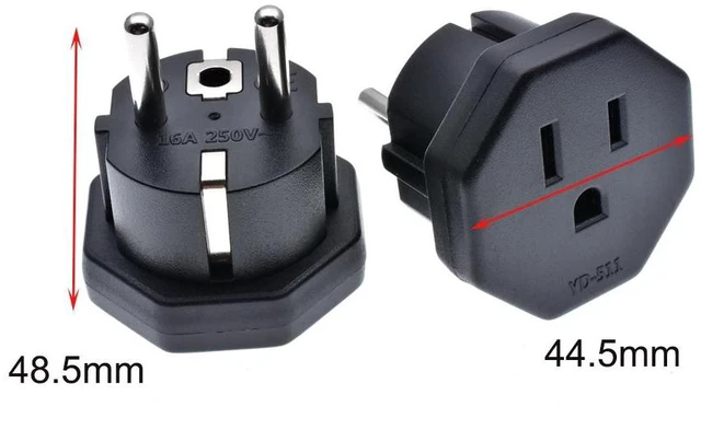 Alt view image 3 of 6 - CEE7/7 Schuko to NEMA 5-15R Plug Adapter European 3-Prong Male to US/Canada 3-Prong Female Socket 16A 250V Power Converter CE ROHS Certified Travel Electrical Adapter for France Germany 2 Pack Black