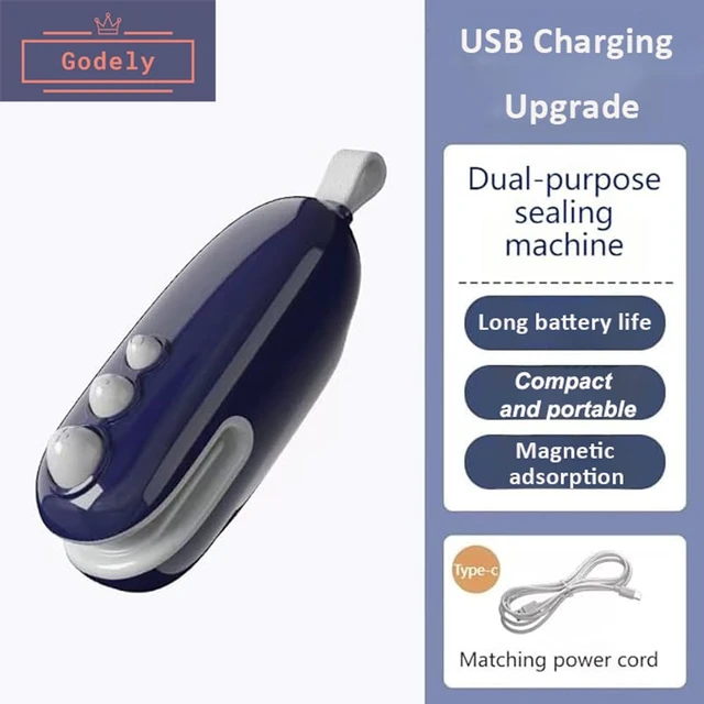 Alt view image 2 of 7 - GodelyFKJ Mini Bag Sealer USB-C Rechargeable Heat Sealer with Hidden Cutter 2-in-1 Chip Bag Sealing Tool Built-In Lithium Battery ABS Food Bag Sealer for Kitchen and Plastic Bag Storage