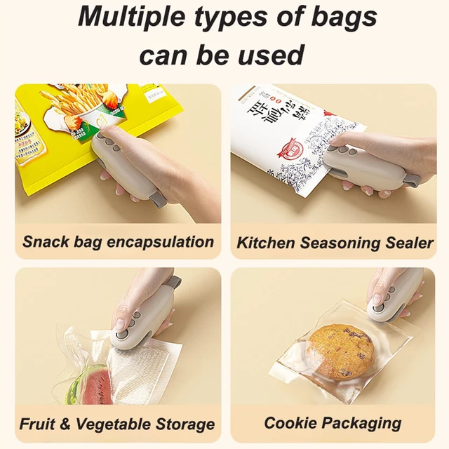 Alt view image 3 of 7 - GodelyFKJ Mini Bag Sealer USB-C Rechargeable Heat Sealer with Hidden Cutter 2-in-1 Chip Bag Sealing Tool Built-In Lithium Battery ABS Food Bag Sealer for Kitchen and Plastic Bag Storage