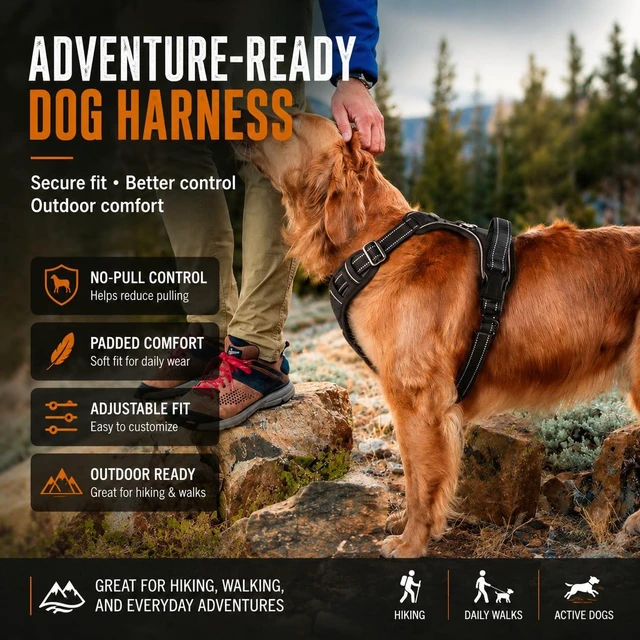 Alt view image 2 of 7 - Heavy Duty 900D Nylon No Pull Dog Harness Tactical Vest Pet Harness with Reflective Bands Front & Back Control Handles Adjustable Padded Fit Chest 14.96-35.03 in Neck 16.53-25.98 in Large Black
