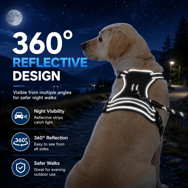 Alt view image 7 of 7 - Heavy Duty 900D Nylon No Pull Dog Harness Tactical Vest Pet Harness with Reflective Bands Front & Back Control Handles Adjustable Padded Fit Chest 14.96-35.03 in Neck 16.53-25.98 in Large Black