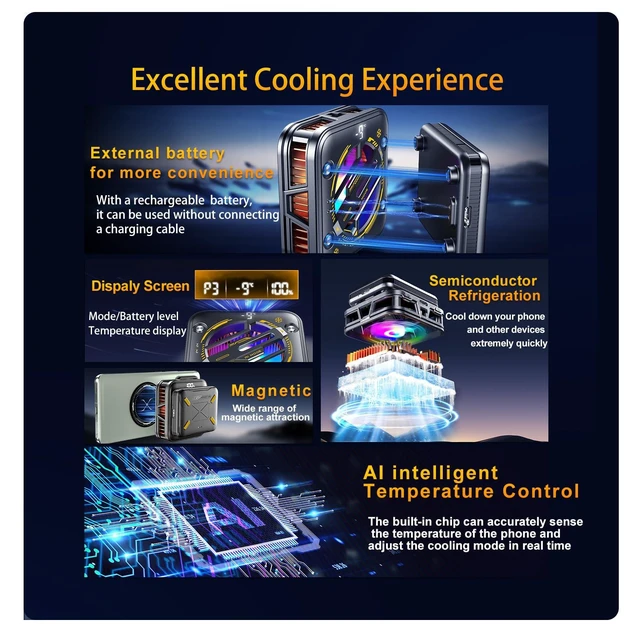 Alt view image 3 of 7 - K18 Magnetic Phone Cooler Rechargeable Wireless Cooling Fan with 2500mAh Battery 9000 RPM RGB LED and Digital Display 4 Modes Compatible with iPhone/iPad MagSafe Series and Samsung Galaxy