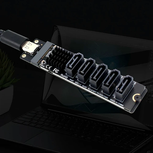 Alt view image 2 of 3 - USB Type-C to 5-Port SATA 3.0 Adapter Card 6Gbps SATA Expansion Card with JM575+JMS580 Chipset 5-Port SATA 3.0 Expansion Adapter Type-C 5-Channel SATA Expander