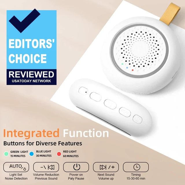 Alt view image 6 of 7 - Portable Sound Machine with Night Light White Noise Machine with 24 Built-In Soundscapes Smart Noise Detection 3-Level Dimmable Light 15/30/60-Minute Timer 70g Travel Sound Machine for Sleep Pink
