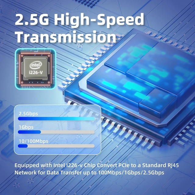 Alt view image 2 of 5 - 2.5Gb PCIe Network Card with Intel I226-V Chip 2.5GBase-T Ethernet Adapter NIC PCIe 3.1 X1 Internal Network Interface Card for Windows 10/11 and Linux Kernel 5.16.18/RHEL8.6 Desktop PC