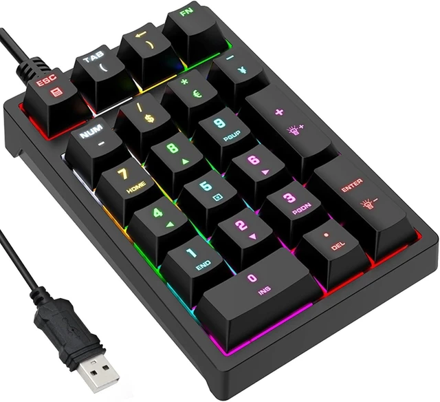 Main image of 21-Key Mechanical Numeric Keypad USB Wired Numpad with RGB LED Backlight Blue Switch 9 Backlight Modes Plug and Play Number Pad for Laptop Desktop PC For Windows/Linux Black
