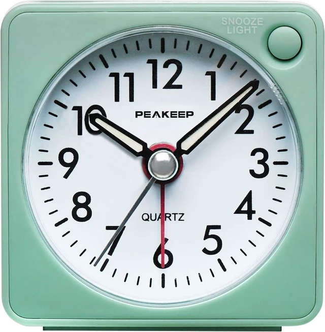 Main image of Silent Analog Quartz Alarm Clock Battery Powered Travel Clock with Snooze and Manual Backlight Luminous Hands Quiet Sweep No Ticking Movement and Ascending Four Beep Alarm Aquamarine