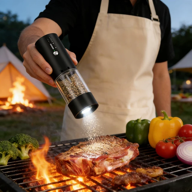 Alt view image 2 of 5 - 118ml Rechargeable Electric Spice Grinder USB-C Pepper Salt Mill with Ceramic Grinding Core 15 Preset Settings Stepless Coarseness Control LED Light One-Touch Operation for Cooking and Baking