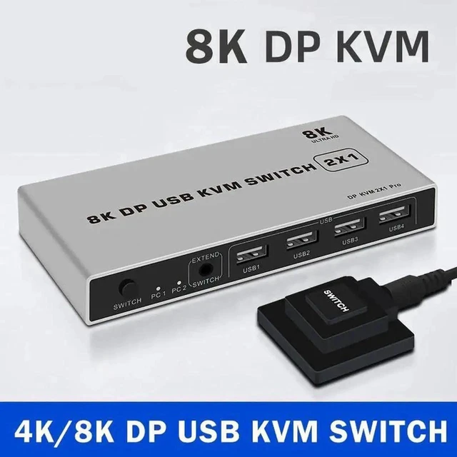 Alt view image 2 of 5 - 2 Port DisplayPort 1.4 KVM Switch USB DP KVM Switcher 8K@60Hz 4K@144Hz for 2 PCs Share One Monitor Keyboard & Mouse One Button Switching Plug-and-Play No Extra Drivers High Bandwidth DP Signal