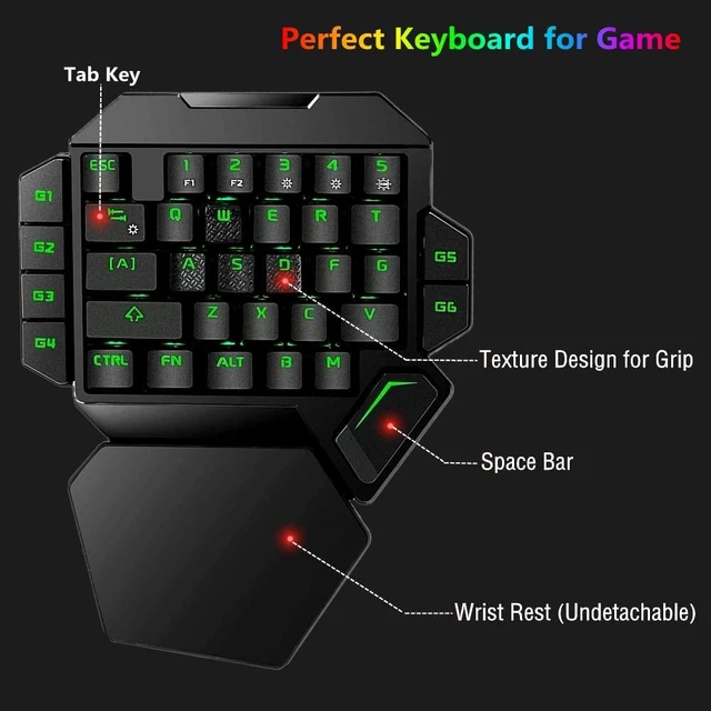 Alt view image 6 of 7 - 35-Key USB Wired One-Hand Mechanical Gaming Keyboard RGB Backlit Single-Hand Keypad with Wrist Rest Anti-Ghosting Keys and G1-G6 Macro Recording Compatible with Linux