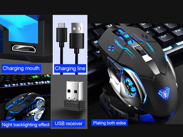 Alt view image 5 of 7 - SC100 Wireless Gaming Mouse RGB Rechargeable 2400DPI 7-Button Ergonomic Silent Optical USB Mouse with 800mAh Battery 2.4GHz Plug and Play for PC Laptop Desktop White