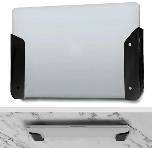 Alt view image 2 of 3 - Under Desk Laptop Shelf Holder - Wall-Mounted Tablet Support Stand with Anti-Scratch Silicone - Under Desk Mount Shelf for Laptop and Tablet - Wall Shelf Support Holder
