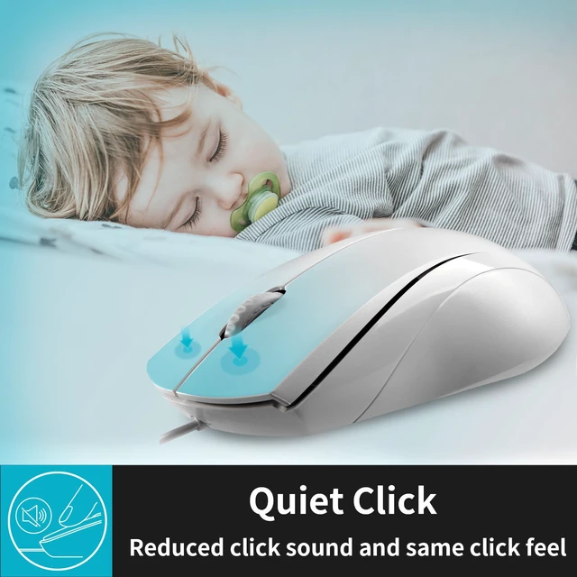 Alt view image 2 of 7 - N1600 1000 DPI Optical Wired Mouse Silent Click USB-A Computer Mouse Ambidextrous Left and Right Hand Corded Mouse Compatible with USB Port Computers Matte White 5ft Cord