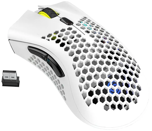 Main image of BM600 2.4G Wireless Rechargeable Optical Gaming Mouse 1600DPI 7-Button Ergonomic Honeycomb RGB Computer Mouse with Hollow Shell for Laptop PC Gaming White