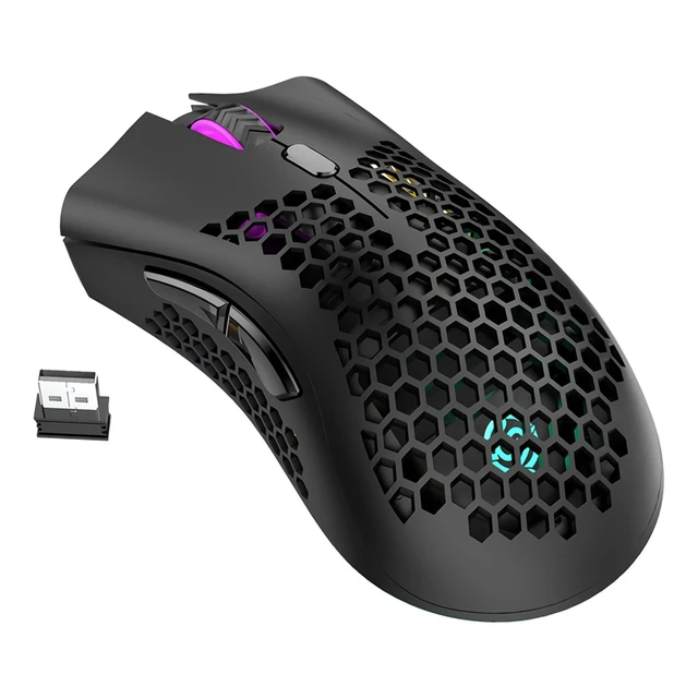 Alt view image 2 of 7 - BM600 2.4G Wireless Rechargeable Optical Gaming Mouse 1600DPI 7-Button Ergonomic Honeycomb RGB Computer Mouse with Hollow Shell for Laptop PC Gaming White