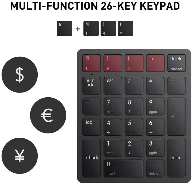Alt view image 6 of 7 - smart26 Bluetooth Numeric Keypad 26-Key Wireless Number Pad with Rechargeable Lithium Battery Portable Numpad with Num Lock and Calculator Shortcut for Windows Laptop PC Desktop Black