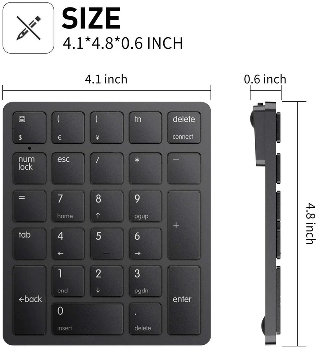 Alt view image 5 of 7 - smart26 Bluetooth Numeric Keypad 26-Key Wireless Number Pad with Rechargeable Lithium Battery Portable Numpad with Num Lock and Calculator Shortcut for Windows Laptop PC Desktop Black