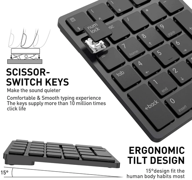 Alt view image 4 of 7 - smart26 Bluetooth Numeric Keypad 26-Key Wireless Number Pad with Rechargeable Lithium Battery Portable Numpad with Num Lock and Calculator Shortcut for Windows Laptop PC Desktop Black