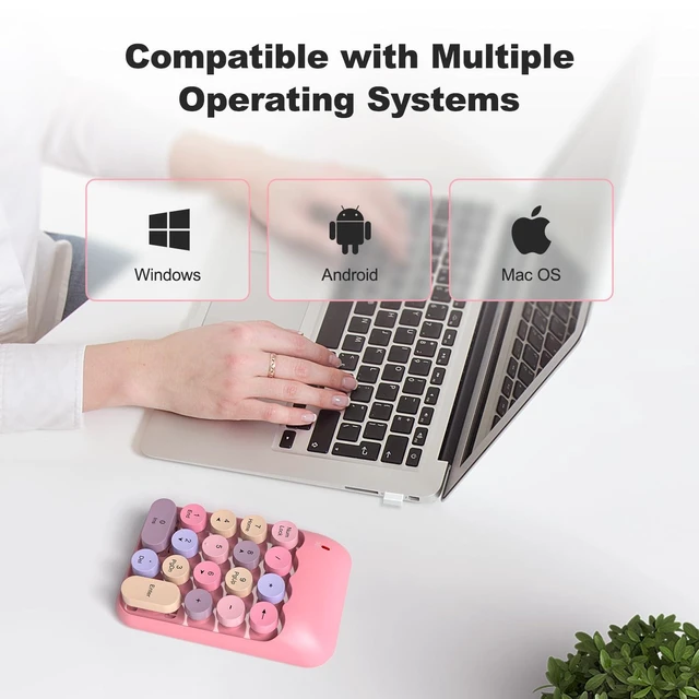 Alt view image 3 of 7 - Wireless USB Numeric Keypad 18-Key 2.4G Portable 10-Key Number Pad with Round Keycaps Financial Accounting Data Entry Keyboard Low-Noise Rubber Base Compatible with Windows Pink