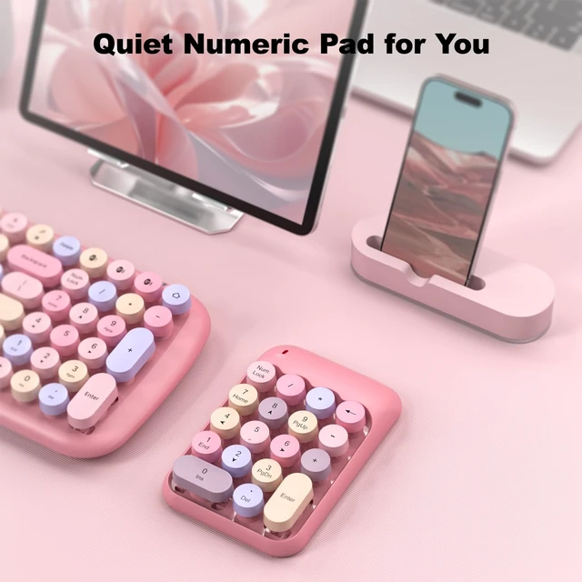 Alt view image 4 of 7 - Wireless USB Numeric Keypad 18-Key 2.4G Portable 10-Key Number Pad with Round Keycaps Financial Accounting Data Entry Keyboard Low-Noise Rubber Base Compatible with Windows Pink