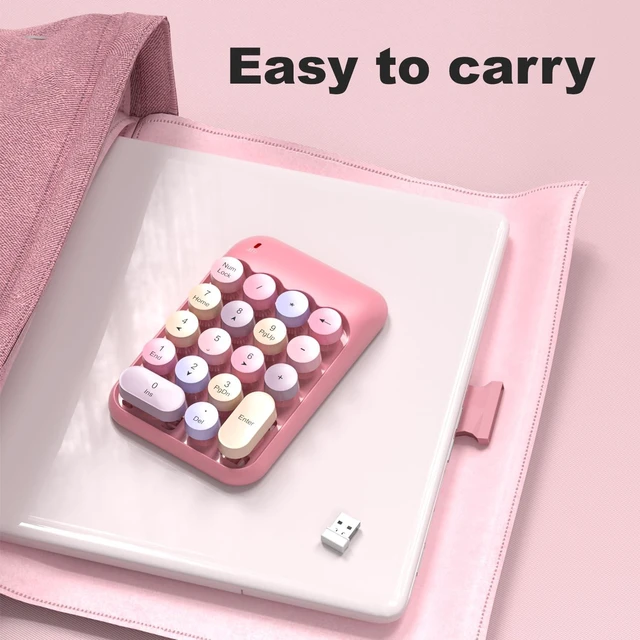 Alt view image 5 of 7 - Wireless USB Numeric Keypad 18-Key 2.4G Portable 10-Key Number Pad with Round Keycaps Financial Accounting Data Entry Keyboard Low-Noise Rubber Base Compatible with Windows Pink