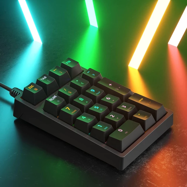 Alt view image 7 of 7 - Mechanical Numeric Keypad 21-Key USB Wired Numpad with RGB LED Backlit Blue Switch 9 Backlight Modes 17 Numeric Keys + 4 Function Keys Ergonomic Plug and Play for Laptop Desktop PC Black