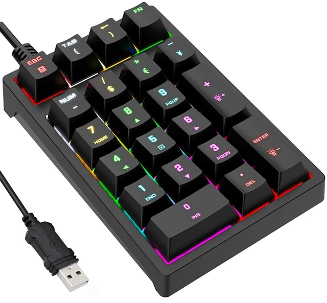 Main image of Mechanical Numeric Keypad 21-Key USB Wired Numpad with RGB LED Backlit Blue Switch 9 Backlight Modes 17 Numeric Keys + 4 Function Keys Ergonomic Plug and Play for Laptop Desktop PC Black