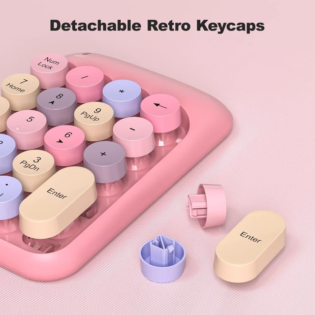 Alt view image 7 of 7 - Wireless USB Numeric Keypad 18-Key 2.4G Portable 10-Key Number Pad with Round Keycaps Financial Accounting Data Entry Keyboard Low-Noise Rubber Base Compatible with Windows Pink