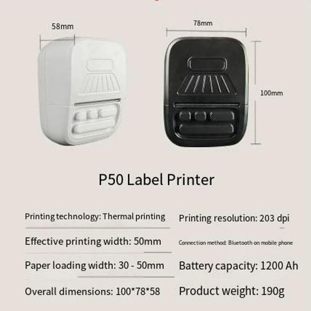 Alt view image 4 of 4 - A50 Mini Thermal Printer Bluetooth Receipt Printer Portable Pocket Printer Compact Wireless No Ink Label Photo Text Printing with USB Rechargeable Lithium Battery Compatible with iOS/Android