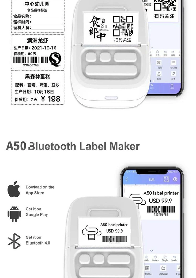 Alt view image 3 of 4 - A50 Mini Thermal Printer Bluetooth Receipt Printer Portable Pocket Printer Compact Wireless No Ink Label Photo Text Printing with USB Rechargeable Lithium Battery Compatible with iOS/Android