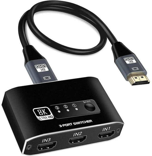 Main image of HDMI 2.1 Switch 3 in 1 Out 8K@60Hz HDMI Switcher Selector 4K@120Hz Ultra HD Video Switch Box with Button Control LED Indicators Dynamic HDR ARC and VRR for Game Consoles and Displays