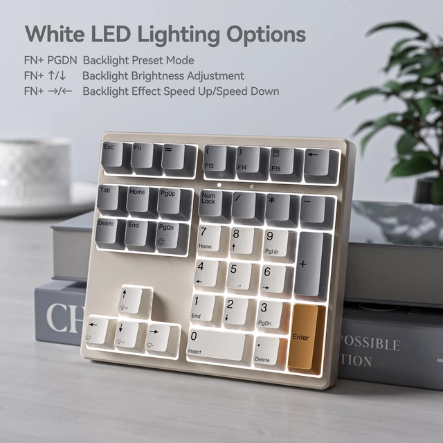 Alt view image 6 of 7 - KN34 Number Pad 34-Key Wired USB-C Numeric Keypad Mechanical Numpad with PBT Keycaps White Backlit Hot-Swappable Brown Switch Shortcut Keys For MacBook and PC Desktop Retro Beige