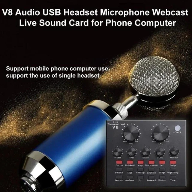 Alt view image 2 of 5 - V8 External USB Sound Card Headset Microphone Audio Interface for Live Broadcast Recording 112 Electric Sounds 18 Sound Effects 6 Effect Modes Bluetooth Mobile Phone Computer PC