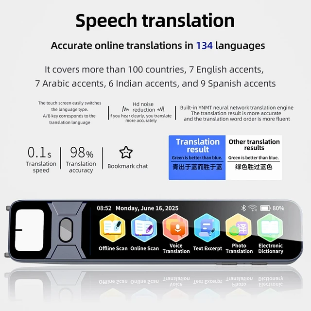 Alt view image 2 of 6 - S08 AI Voice Translator Pen 134-Language Translation Device with ChatGPT Integration Offline Text and Speech Translation 22-Language Transcription HD Recording for Learning and Travel