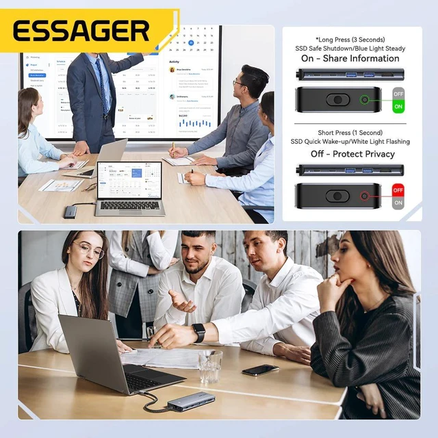 Alt view image 6 of 7 - USB-C Hub with Removable M.2 SSD Enclosure 6/7-in-1 Multiport Adapter NVMe Storage Expansion PD100W Fast Charging USB 3.2 10Gbps Transfer HDMI 4K Type-C Adapter For MacBook Pro/Air PC Laptops