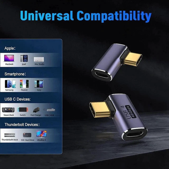 Alt view image 2 of 7 - USB-C Right Angle Adapter 40Gbps 90 Degree USB Type-C Male to Female Extender USB4 Thunderbolt 4 Compatible Angle Connector for Steam Deck Switch Laptops Phones and Tablets 2-Pack