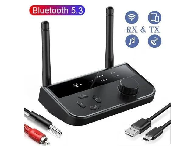 Alt view image 2 of 6 - Bluetooth 5.3 Audio Transmitter and Receiver Wireless Stereo Music Adapter Dongle with 3.5mm AUX Jack and RCA Output TX RX Bypass Modes for TV Car PC Headphones