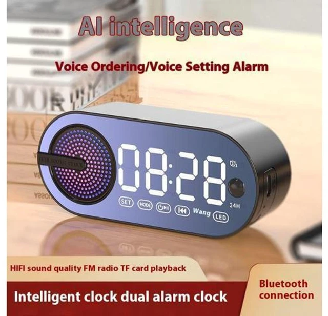 Alt view image 3 of 7 - Desktop Small Speaker Wireless BT Audio Speaker with Subwoofer AI Alarm Clock Sound System Multifunction Desktop Audio Device for Convenient Audio Playback White
